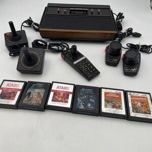Atari 2600 w/Joysticks+Paddles+6 Games-Tested / Working